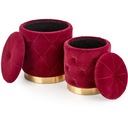 Sada 2 kusov Glamour ROLY Pouf Burgundy Velour Gold HIT