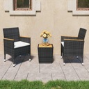 3-DIEL BISTRO SET NÁBYTKU RATTAN PE A AKÁTIOVÉ DREVO, ČIERNA