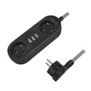 2-cestný napájací pásik, 2x CEE 7/3x USB-A, textilný kábel, čierny