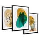 SET Zarámované obrazy plagáty zlaté listy monstera triptych 43x99