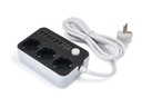 Odizolovací predlžovací kábel 1m 3x230V + 6 x USB - Šedý