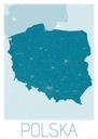 Poland Blue mapa Nástenný plagát 50x70 cm