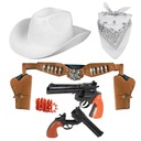 KOVBOJSKÝ OUTFIT KLOBÚK BIELY TEXAS BANDAMA POUZDRO 2 REVOLVERY + ČIAPKY