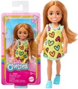 BÁBIKA BARBIE CHELSEA, DIEVČATKO V ŠATÁCH SO SRDCAMI, BÁBIKA BÁBIKA MALÉ, 14 CM