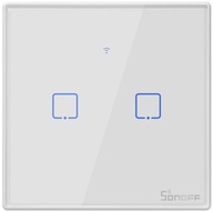 SONOFF T2 2-KANÁLOVÝ DOTYKOVÝ SPÍNAČ SVETLA BIELY WIFI + RF 433 2A 480W