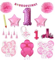 Set XL Balóny One Year First Birthday 1 pink