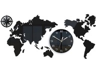 Nástenné hodiny Mapa sveta 80 X 40 cm Black Silent