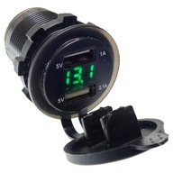 NABÍJAČKA DO AUTO USB 12V-24V 3.1A LED VOLTMETER ZELENÁ