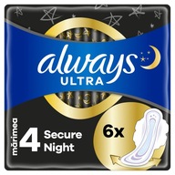 6x6=36 ks Always Ultra Secure Night (veľkosť 4) Hygienické vložky s krídelkami