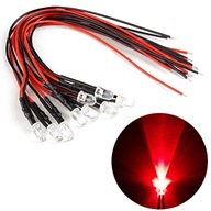 10x LED dióda 5mm, 12V, ČERVENÁ, ČISTÁ, kábel 20 cm