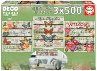 EDUCA Puzzle 3 x 500 ks Kvety a motýle