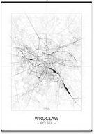 Wrocław Čiernobiela mapa na stenu 50x70 cm