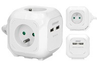 Quadruple Power Extension Cube s uzemnením, 2xUSB nabíjačka, 1,4 m