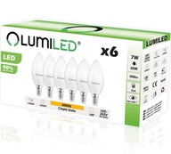 6x LED žiarovka E14 Sviečka 7W = 65W LUMILED 3000K