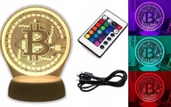 LED RGB 3D BITCOIN PILOT nočná lampa, 16 farieb