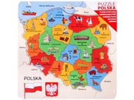 Drevené PUZZLE MAPA POĽSKA Administratívne puzzle Poľsko 16 prvkov