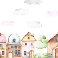 Samolepky na stenu Houses City Trees Clouds 60x100