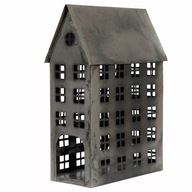 LANTERN VIANOČNÝ DOM kovový STRIEBORNÝ Škandinávsky loft 45x30x14cm