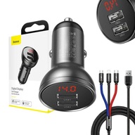 Autonabíjačka Baseus s 24W displejom + 3-v-1 USB kábel 1,2 m