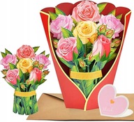 3D Pop-Up Flower Bouquet blahoželanie k narodeninám, meniny, ruže