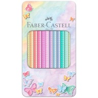 Trojuholníkové pastelové pastelky Sparkle Pastel Faber-Castell 12 ks, kovové balenie.