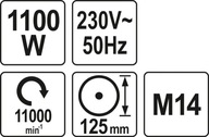 YT-82100 UHLOVÁ BRÚSKA 125MM, 230V, 1100W YATO