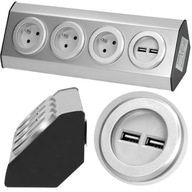 KUCHYŇSKÝ NÁBYTOK NA DESKU ZÁSUVKA S USB 3x 230V + 2x USB INOX