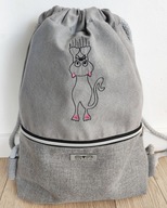 boho XXL letná pletená taška na batoh s mačkou
