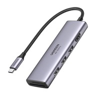 UGREEN CM511 Hub USB-C 5v1 adaptér na 3 porty USB 3.0 + HDMI + TF/SD (sivá