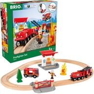 BRIO 33815 HASIČSKÁ STANICA HASIČSKÉ VOZIDLO + SVETOVÝ DREVENÝ PODNÁK AKC