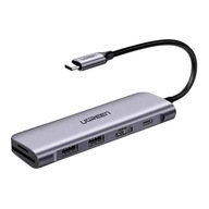 Adaptér 6v1 CM195 ​​​​Hub USB-C na 2x USB 3.0, HDMI, SD/microSD, 100W (sivá)