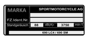 Typový štítok KTM 690 SMC SM Duke 990 SMT