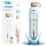 Wessper Activemax motivačná sklenená fľaša 1000ml + modré puzdro