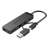 Rozbočovač USB 3.0 s portami, rozhraním USB-C a USB 3.0 2 v 1 a napájaním