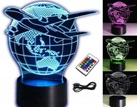 NOČNÁ LAMPA LIETADLO GLOBUS 3D LED RGB FARBY