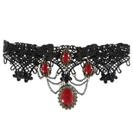 NÁHRDELNÍK gothic choker RUBIES čipkovaný HALLOWEEN čierny upír