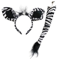 SET ZEBRA EARS SET ZEBBER TAIL BIELY A ČIERNY 2 kusy