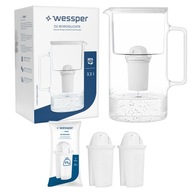 Sklenená filtračná kanvica Wessper 3,3l Biela + 3x filter Aquaclassic 77g