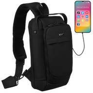 Pánska crossbody taška cez rameno, malá kapacita, čierne USB