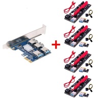 PCI-E USB Riser SPLITTER + 4x RISER 009s adaptér