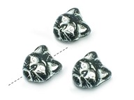 Cat Faces Jet-Silver Inlay-Vert Hole 12mm-4ks