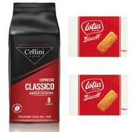 Káva CELLINI CLASSICO 1kg zrnková v sade s koláčikmi Lotus 2x125g