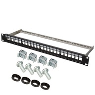 Patchpanel 1U 19 24xRJ45 prázdny s policou, čierny