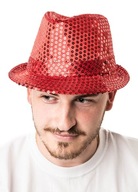 Červený flitrový LED klobúk DG2390