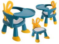 Stolička, stôl na kŕmenie a hranie, žltá a modrá