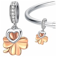 CHARMS zlatý prívesok CLOVER strieborný 925 S925 pozlátené zirkóny korálky