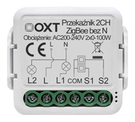 OXT Mini relé 2 okruhy bez N ZigBee TUYA 2x5A