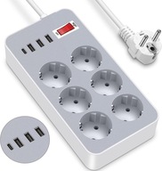 Napájacia lišta 10v1 6 AC zásuviek + 3x USB A + 1x USB C s vypínačom 1,2m