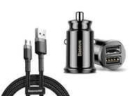 Baseus autonabíjačka 2xUSB + microUSB 50cm