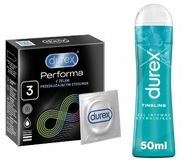 DUREX PERFORMA Predlžujúci styk 3 + Intímny gél stimulujúci mravčenie